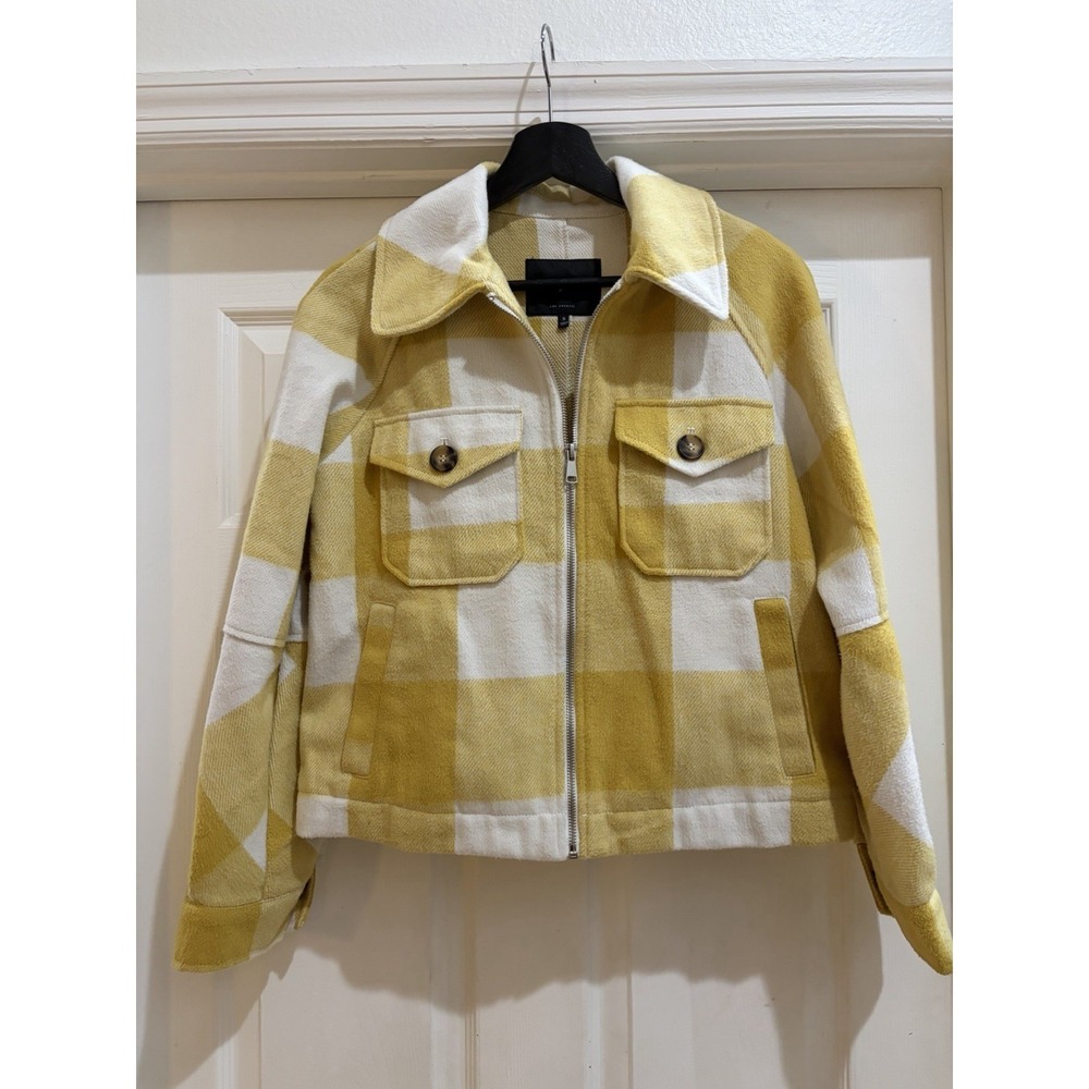 7 For All Mankind Women's Yellow White Plaid Check Full Zip Shirt Jacket Size S